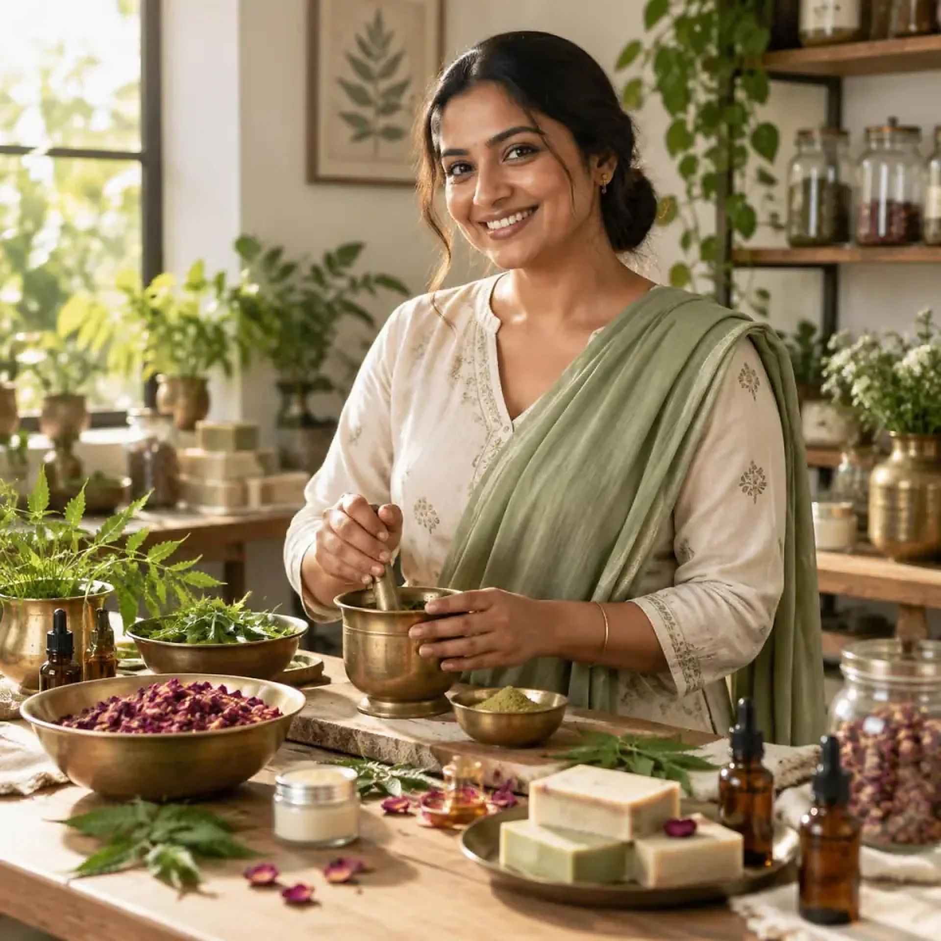 A botanical skincare maker blending her products
